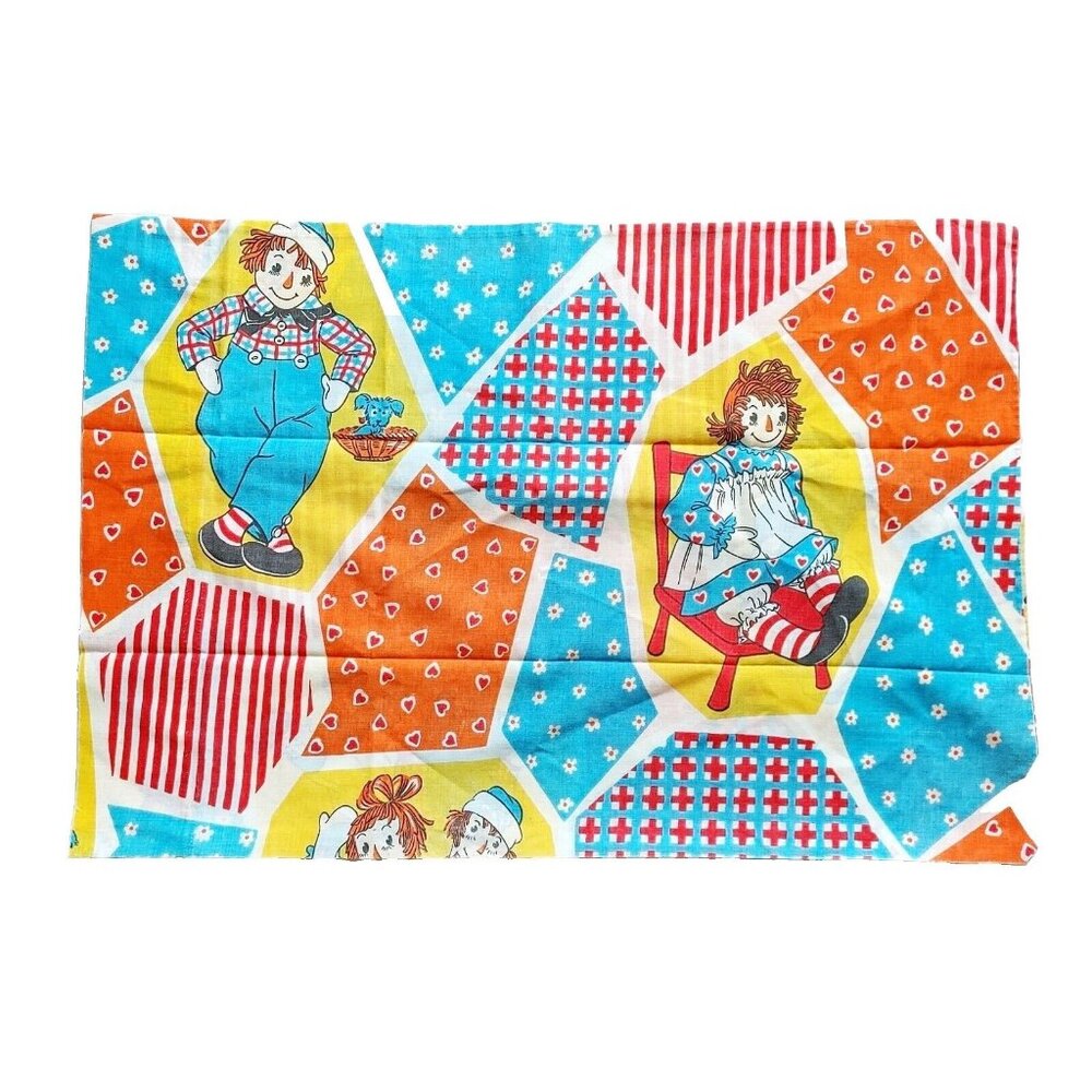 Raggedy Ann & Andy Standard Patchwork Pillowcase Bobbs-Merrill Vintage 70s